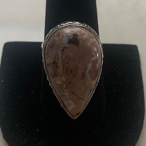 1812 Elegant Brown Teardrop Stone Ring in Silver Setting